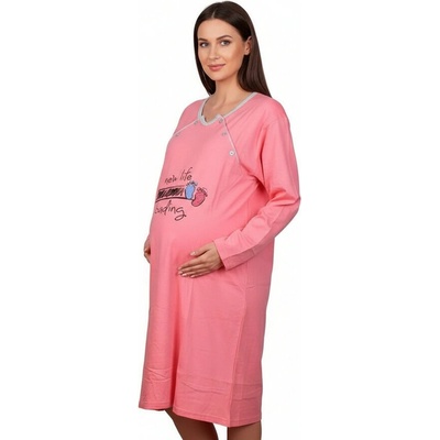 Макси нощница за кърмене с дълъг ръкав в розов корал