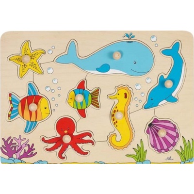 Goki Детски дървен пъзел с дръжки Goki - Морско дъно (57632)
