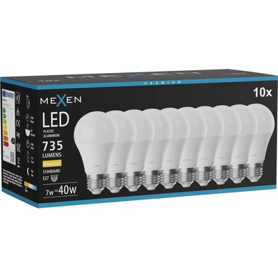 Mexen Nova 10x LED крушка E27, A60, 7W, Топла - 3000K, 735 lm - L100-E27-0730-01x10 (L100-E27-0730-01x10)