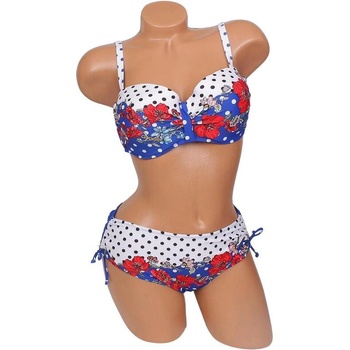 Image 1 of Дамски макси бански в синьо и бяло на точки и цветя