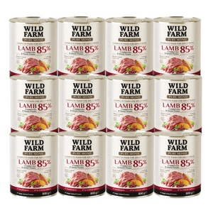 WILD FARM PURE MONO Агнешко с червени боровинки и сладки картофи 12x800 г - монопротеинова храна за кучета