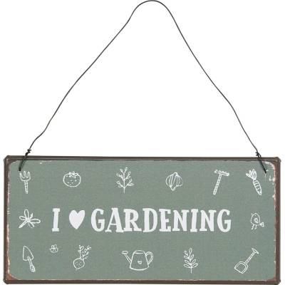 IB LAURSEN Plechová cedule I Love Gardening, zelená barva, kov