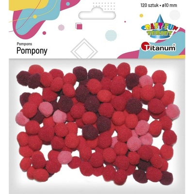 Bambulky pompom Titanum 10 mm, červený mix 120 ks