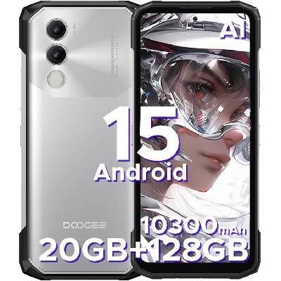 DOOGEE Blade 20 Android 15 outdoorový mobilní telefon bez smlouvy 10300mAh 20GB+128GB 6,6" HD+ 15,8mm ultratenký outdoorový smartphone IP68/ NFC/GPS/Face ID, stříbrný