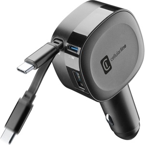 Cellularline Ролетно зарядно за кола 12V 60W - USB-C + USB Quick Charge 14652