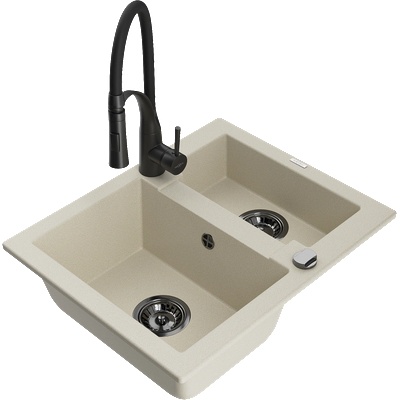 Mexen Carlos гранитна мивка с 1, 5 камери с кухненски смесител Aster, бежов - 6518-69-73450-70-B (6518-69-73450-70-B)