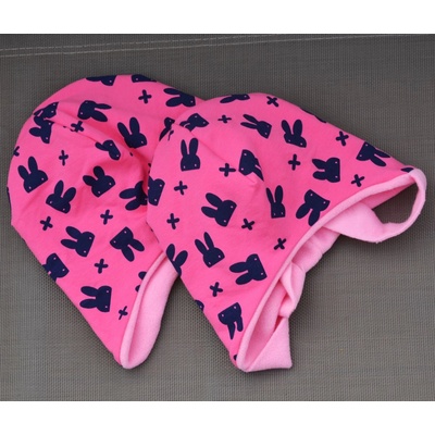 Zateplená Ušanka Zajíčci na růžové