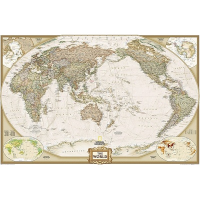 National Geographic Svět - nástěnná mapa Pacific Executive 188 x 122 cm Varianta: bez rámu v tubusu, Provedení: laminovaná mapa v lištách