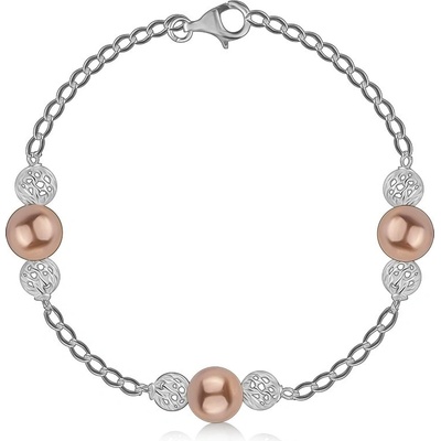 Šperky eshop stříbrný náramek syntetické perly bronzové barvy propletené korálky R07.15