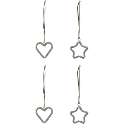 House Doctor Vánoční ozdoby Connect Silver Finish – set 4 ks, stříbrná barva, kov