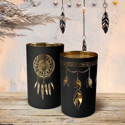 Gilde LED Skleněný svícen Lapač snů, černý, malý – Zboží Mobilmania