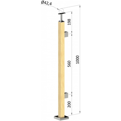 Drevený stĺp, vrchné kotvenie, výplň: sklo, pravý