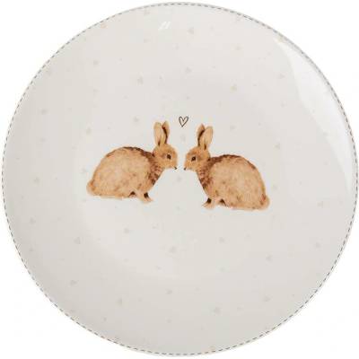 Clayre&Eef Snídaňový talíř Clayre & Eef Ø 20 cm Bílý hnědý porcelánový talíř s králíkem