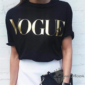  Черна дамска тениска със златен надпис vogue