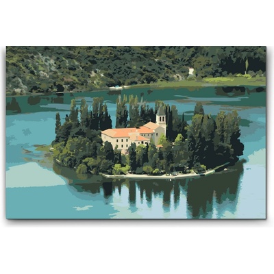 Vymalujsisam.sk Maľovanie podľa čísiel Ostrov Visovac Chorvátsko 40 x 60 cm Bez rámu iba zrolované plátno