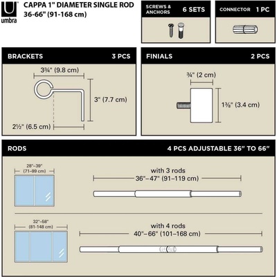Umbra Ocelová roztažitelná garnýž 91 - 168 cm Cappa – Zboží Mobilmania