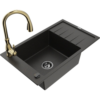 Mexen Elias гранитна мивка с 1 камера с отцедник и кухненски смесител Savita, (6511-75-672601-50-B)