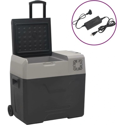 vidaXL Chladicí box s kolečky a adaptérem černý a šedý 50 l PP [3154637]