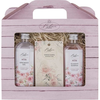 Bohemia Gifts Růže sprchový gél 100 ml + šampon na vlasy 100 ml + růže vonná karta 11 x 6,3 cm darčeková sada