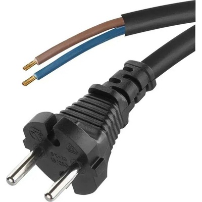 Flexo šňůra gumová, 2P dvoupólová s vidlicí, černá Průřez: 2x 1,0 mm2,Délka: 5 metrů