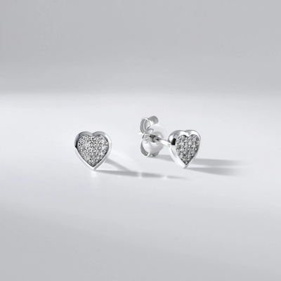 Lillian Vassago Krásné peckové náušnice srdce s brilianty bílé zlato LLV59-DER041W