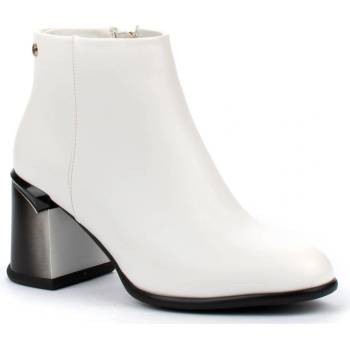 Image 1 of Бели дамски боти от еко кожа на широк ток