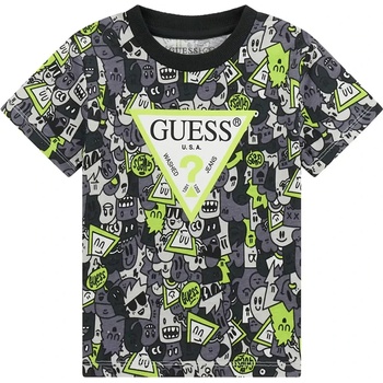 GUESS Тениска покрита с щампи в черно и електрикаво зелено за мини момче Guess