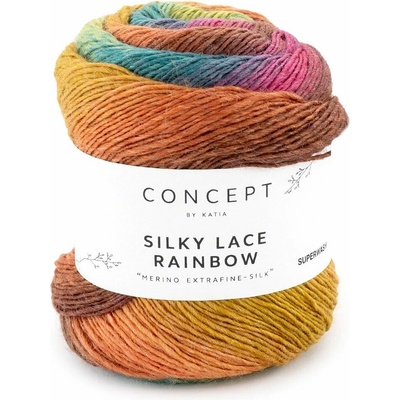 SILKY LACE RAINBOW Katia Farby SILKY LACE RAINBOW: 301 hnedá-zelená-oranžová