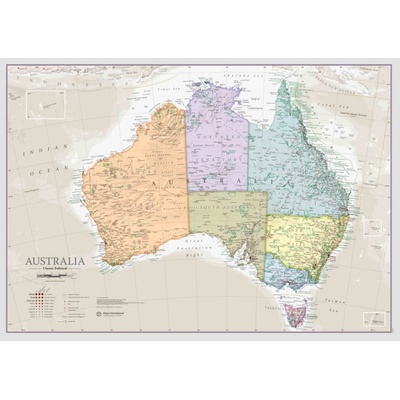 Maps International Austrálie - nástěnná mapa 60 x 42 cm Varianta: bez rámu v tubusu, Provedení: laminovaná mapa v lištách