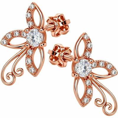 Zlaton Náušnice růžové zlato květina osazené zirkony 1.7cm 1.85g N23122502055
