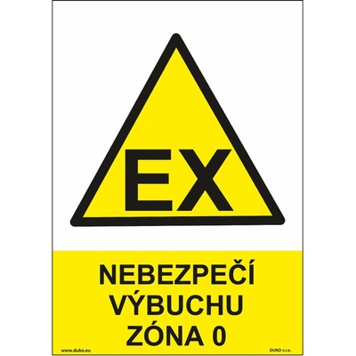 DUKO NEBEZPEČÍ VÝBUCHU - ZÓNA 0 Formát: 210 x 297 mm, Materiál: samolepící vinylová fólie