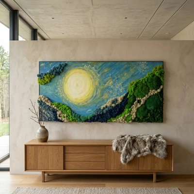 Originálny horizontálny machový obraz s ručnou maľbou: Unikátne spojenie prírody a umenia - 50 × 100 cm