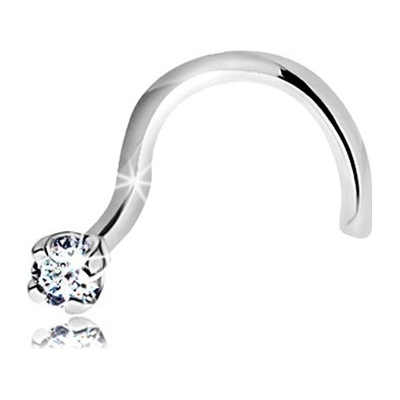 Šperky eshop zahnutý piercing do nosu v bílém zlatě blýskavý čirý diamant BT150.11