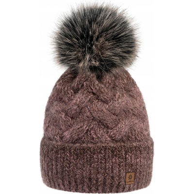 Fashionweek Moderni Vlněná zimní čepice s bambulí flísová podšívka Woolk Peggy Mocca