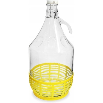 Demižón holý sklenený 5L ucho, plast kôš, patentný uzáver DAMA