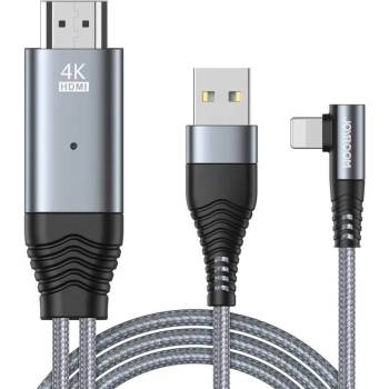 JOYROOM Lightning to HDMI Cable and Charging Function 4K - кабел за свързване и зареждане от Lightning към HDMI за мобилни устройства с Lightning порт (сив)