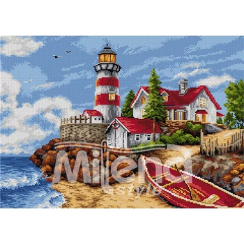 Milena Style Фар край морето - Печатана Aida 14 ct без конци