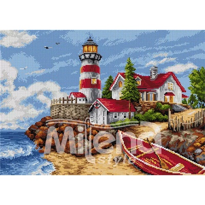 Milena Style Фар край морето - Печатана Aida 14 ct без конци