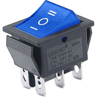 Kolískový vypínač obdĺžnikový s podsvietením KCD4, ON-OFF-ON, 250V/15A Modrá