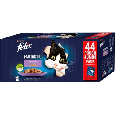 Felix Fantastic multipack lahodný výběr s hovězím kuřetem lososem a tuňákem v želé 44 x 85 g – Zbozi.Blesk.cz