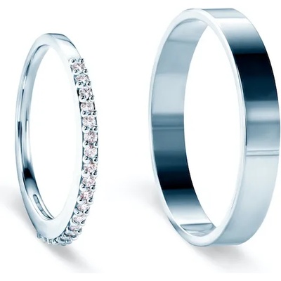 SAVICKI Сватбени халки Share Your Love: бяло злато, бял сапфир, плоски. 1.5 мм и 3 мм