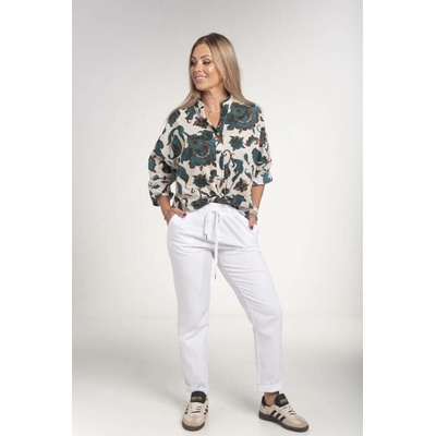 Floral print teal shirt šedá xtd MODA
