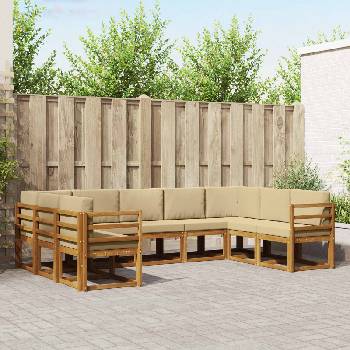 vidaXL Комплект дивани за открито 9 pcs Натурален и Бежов (3366971)