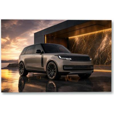 Plakát – Světlé SUV před moderní budovou Bez rámu Ano Bez rámu 135 × 90 cm