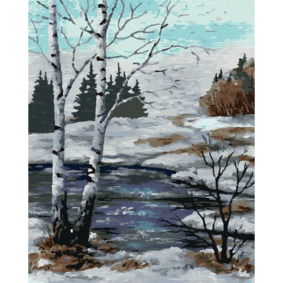 Zuty Malování podle čísel BŘÍZY V ZIMNÍ KRAJINĚ – Zboží Dáma