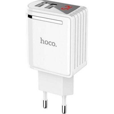 hoco. Зарядно / адаптер USB, универсален, двоен, LED дисплей, 2.4A, бяло (100308)