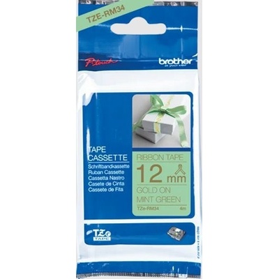 páska BROTHER TZeRM34 zlaté písmo, mätovo-zelená stužková páska Tape (12mm) (TZERM34)