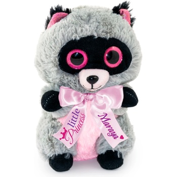 Плюшен енот с надписана панделка, сив, 23 см (46014-41)