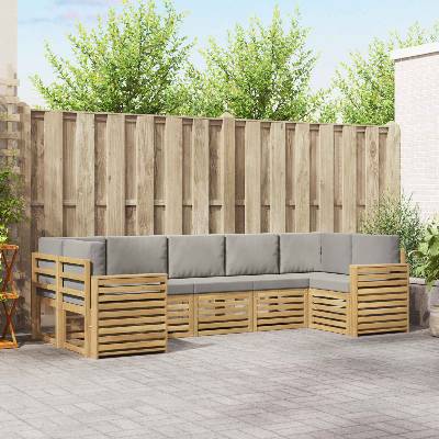 vidaXL Комплект дивани за открито 7 pcs Бяло и светлосиво (3392441)
