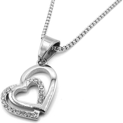 Steel Jewelry Náhrdelník dvojité srdce z chirurgické oceli NH230103